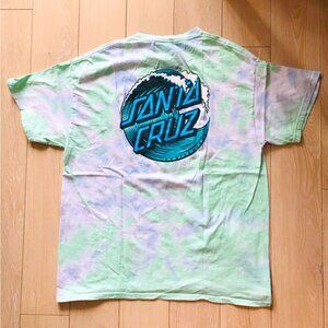 Santa Cruz Skateboards Tie Dye Logo T Shirt in Blue & Green Size L